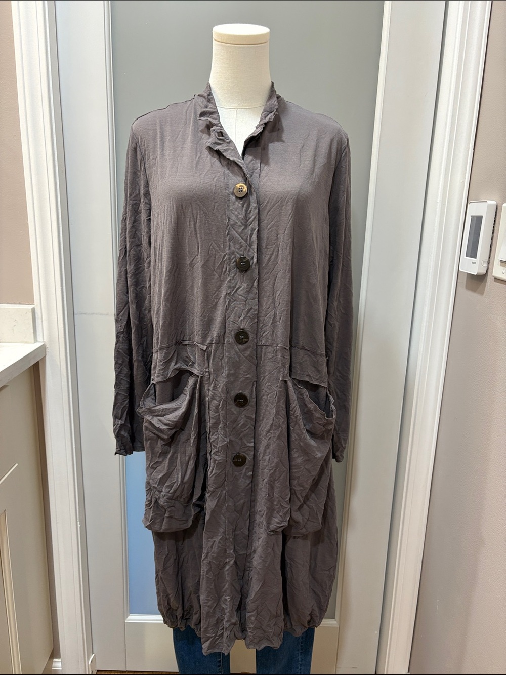 Chalet Taupe Button-Front Ruffled Shirt
